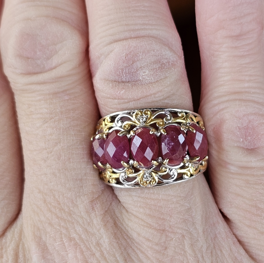 Genuine Rubies & Diamond Ring in Palladium Sterling Silver 18k Sz 6! See 2nd Pic - Picture 7 of 9